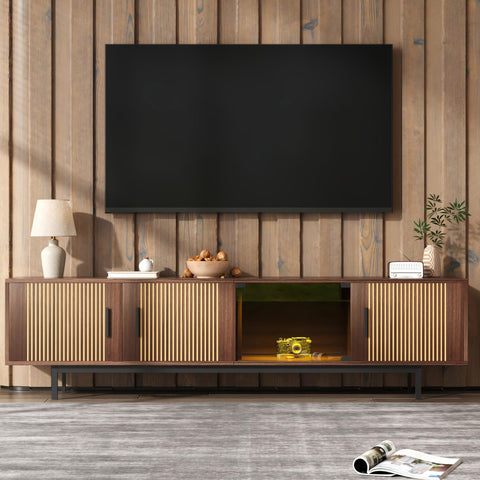 Ball & Cast TV Cabinet, Lowboard with Carved Texture, TV Furniture with LED Light Strip and Tempered Glass Door