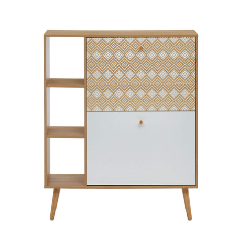 BAÏTA LEIKA shoe cabinet, patterns and oak effect, 80cm