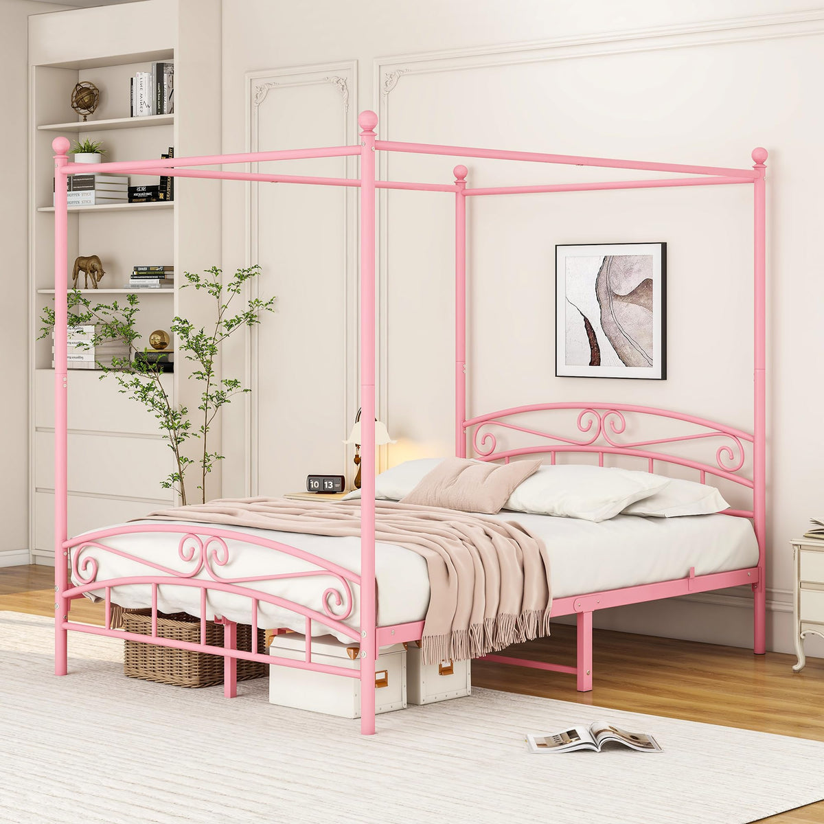 JELUTE Canopy Bed Frame King Size, Pink