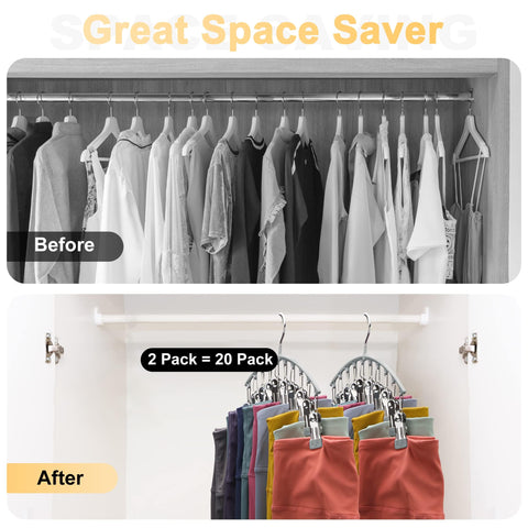 Volnamal Leggings Organiser, Metal Yoga Pants Hangers with Rubber Coating, 4 Pack 10 Clips for 40 Leggings Space Saving Hanging Closet Organizer Grey
