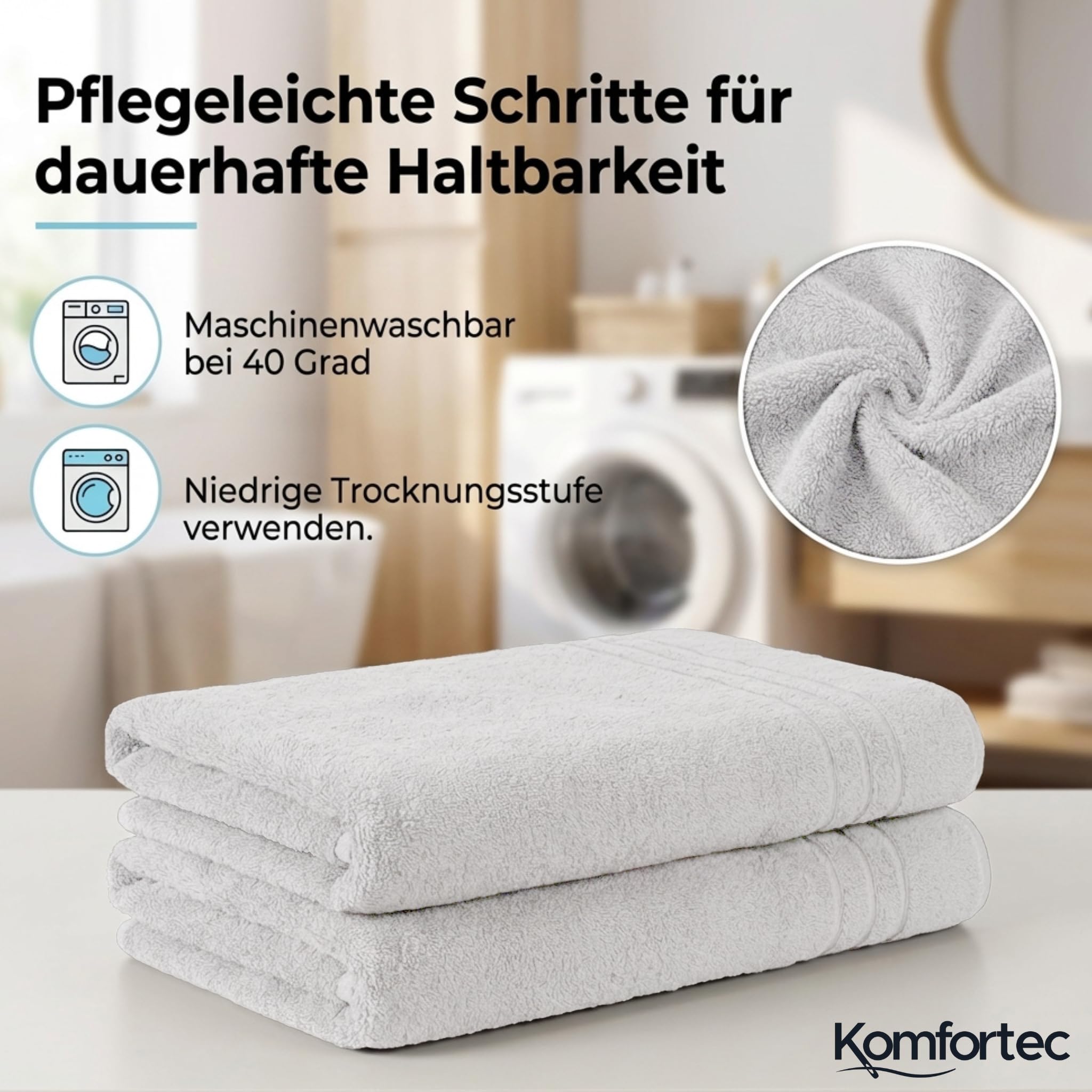 Komfortec Jumbo Bath Towels, 100% Cotton, Quick Dry, 80x200, White