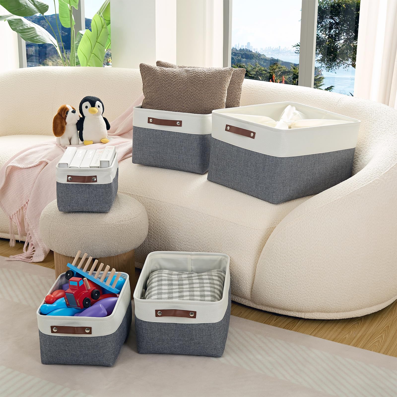 Mangata Small Fabric Storage Basket, Organiser Box for Home, Bedroom, Dorm, Office, Clothes(S, Cold Grey)
