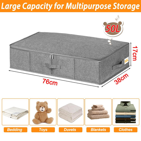Huquter 50L 17cm Tall Underbed Storage Boxes with Zipped Lids, 2 Pack, Grey