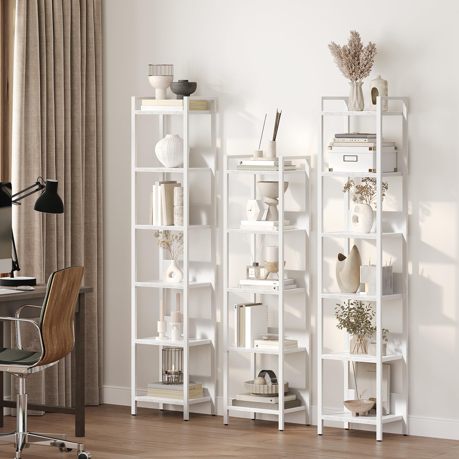 MAHANCRIS Bookshelf, 6-Tier Bookcase, Standing Book Shelf for Small Space, Storage Shelf Organizer, for Living Room, Bedroom, Study, Balcony