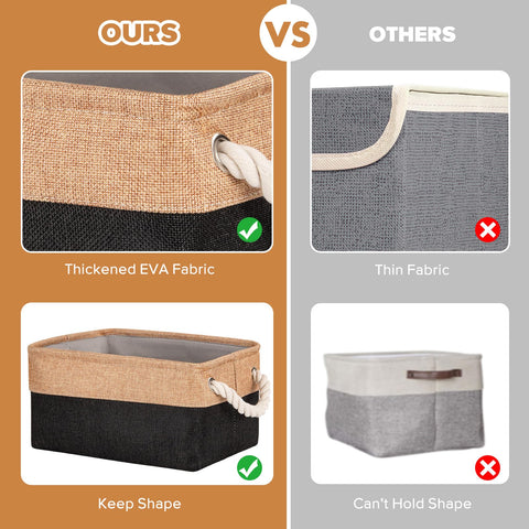 5 Pack Storage Baskets for Shelves with Cotton Rope Handles, Foldable Fabric Canvas Material Storage Boxes Organiser for Clothes, Toys