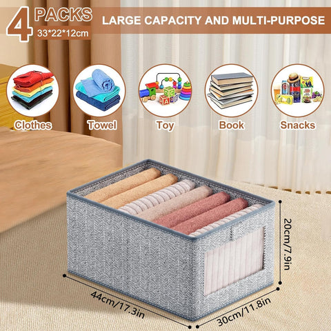 Aila 4 Pack Wardrobe Organiser - Foldable Clothes Storage Boxes with Handles for Closet Shelves, Fabric Storage Box (44x30x20cm)