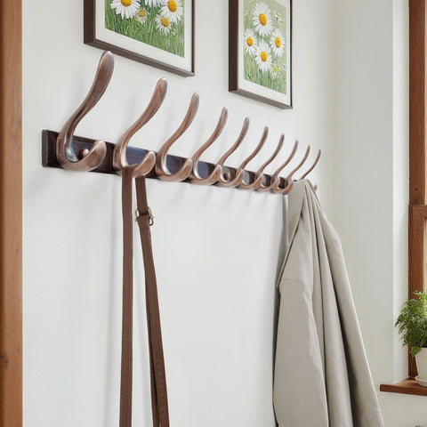 HONSKY Wall Mounted Coat Rack - 94cm Long Heavy Duty Metal 10 Double Hook, Sturdy & Space-Saving, for Hallway,Bedroom, Entryway, Holds Jackets