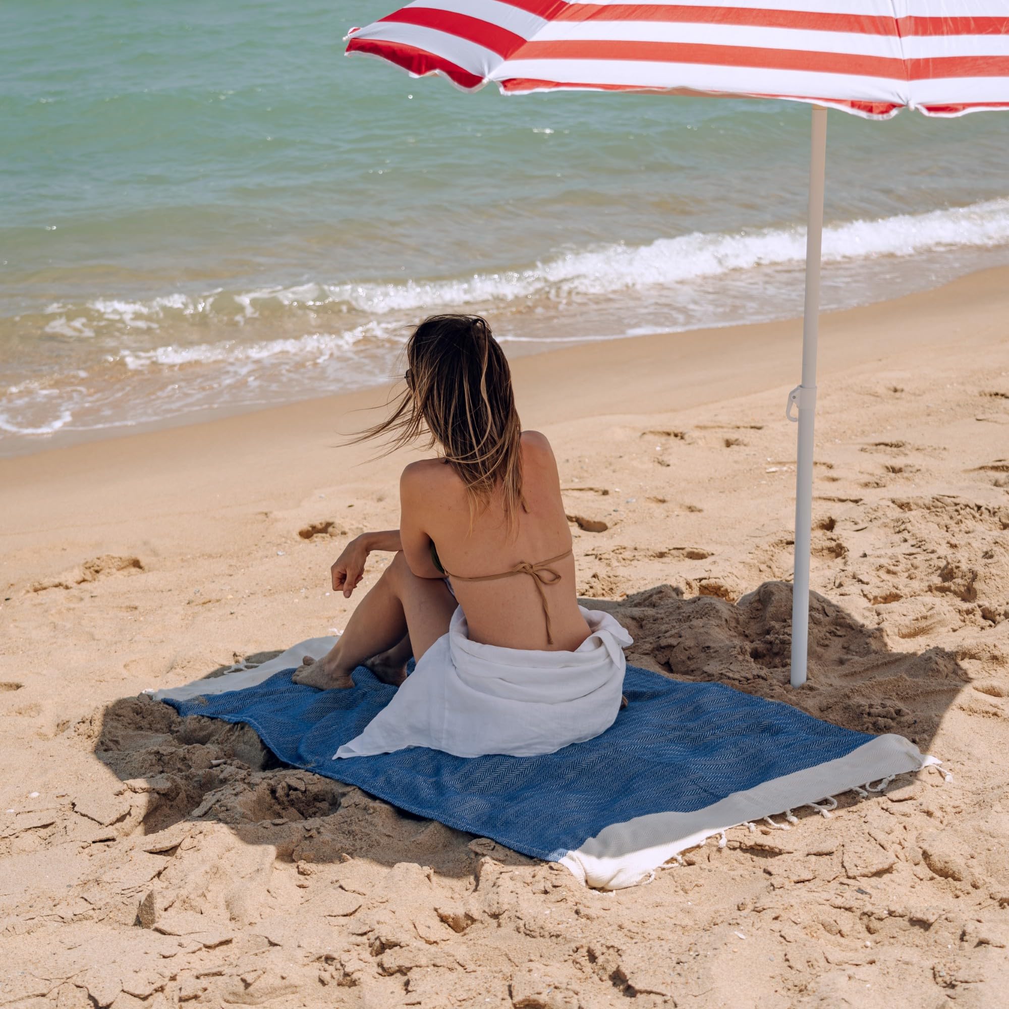 MOMOMUS Beach Towel, 90 x 170 cm, 100% Cotton, Absorbent Fouta, Blue