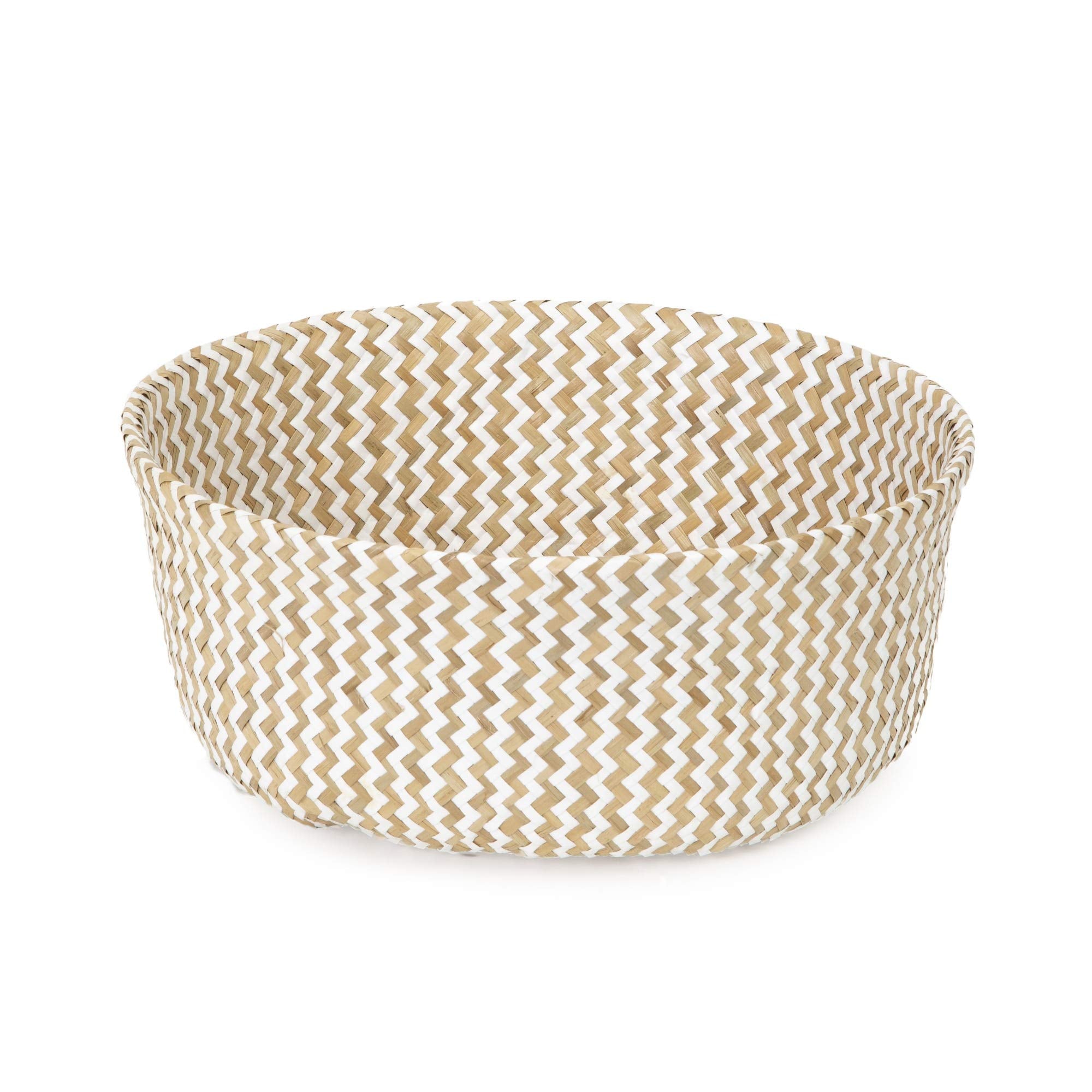 Compactor Belly Basket Collection - Large, White, Seagrass and Paper, Handwoven Round Storage Basket (35X35X32 cm)