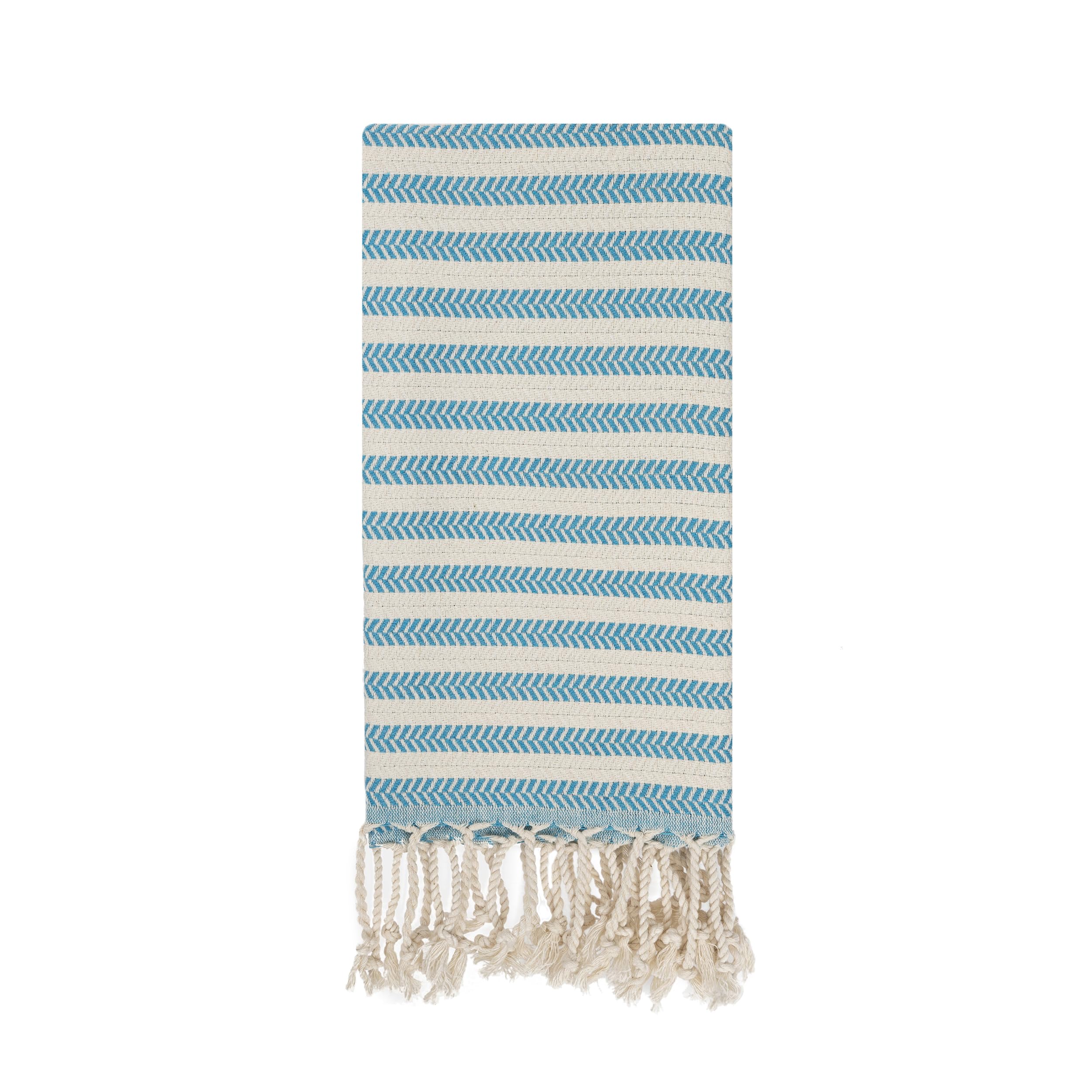 Blue Beach Turkish Towel Striped - 90 x180cm Large Turkish Hammam Peshtemal Towel - Super Absorbent, Quick Dry, Lightweight