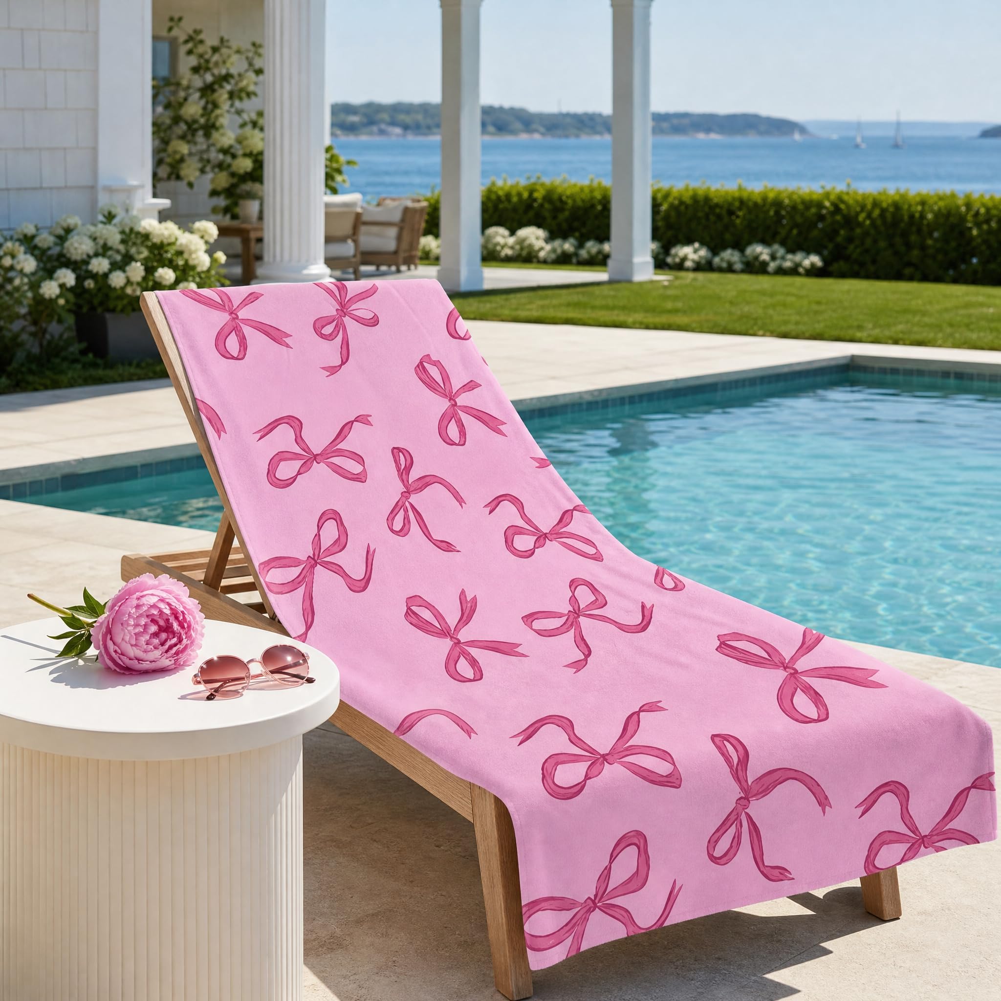 Maslasee Pink Bow Microfibre Beach Towel for Women, Soft Microfibre, Sand - Free, Lightweight Swimming Towel for Beach, Pool, Travel & Gifts