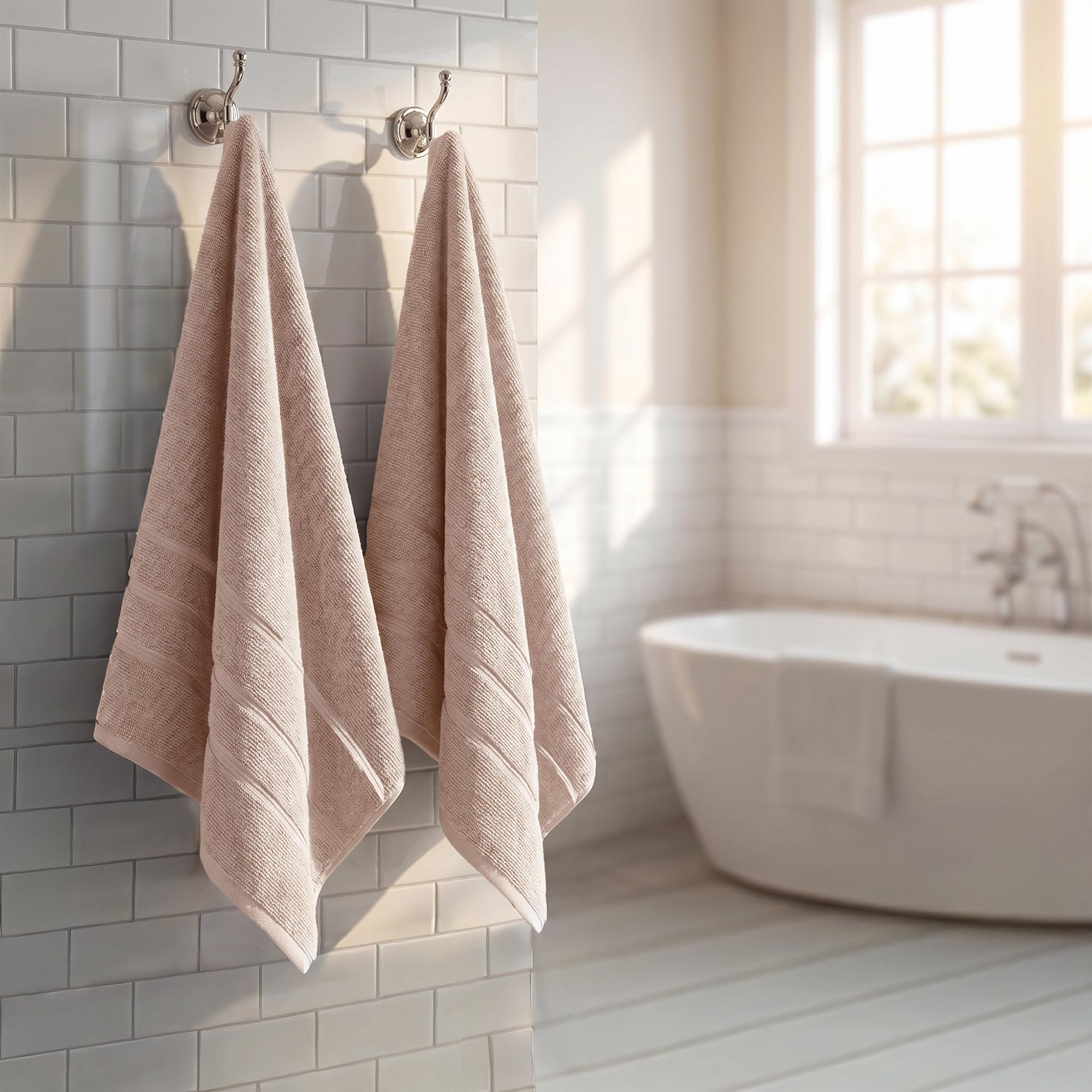 Large Bath Towels Set of 2 I 100% Cotton I Bathroom Towels I Beige