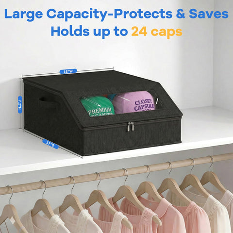 AURIVISTA Hat Storage Box for Baseball Caps, Holds up to 24 Caps,Black