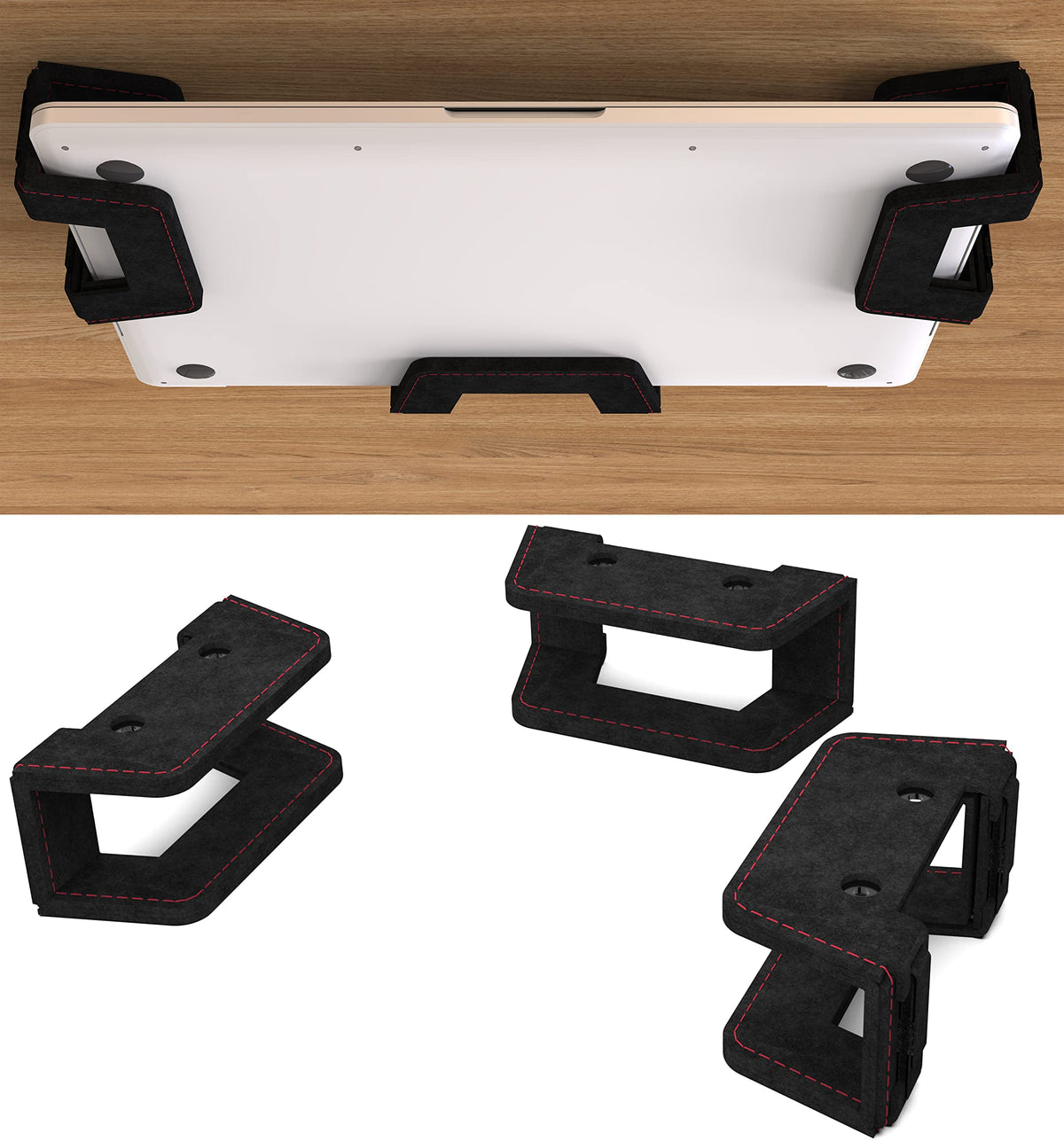 KUSOVILI Under Desk Laptop Holder with Screw, Full Coverage Soft Felt Laptop Metal Mount, Under Desk Bracket, Compatible with Apple MacBook Pro