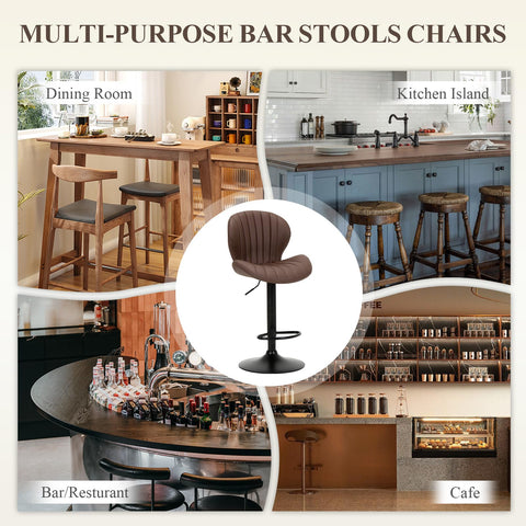 COLAMY Breakfast Bar Stools Set of 2, Modern Swivel Kitchen Bar Chairs, Adjustable PU Leather Upholstered Barstools Counter Height with High Backrest