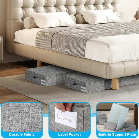 BOBILIFE Under bed storage box, 2pcs foldable under bed storage box, 33.46×15.75×4.72in with 3 handles and double zipper