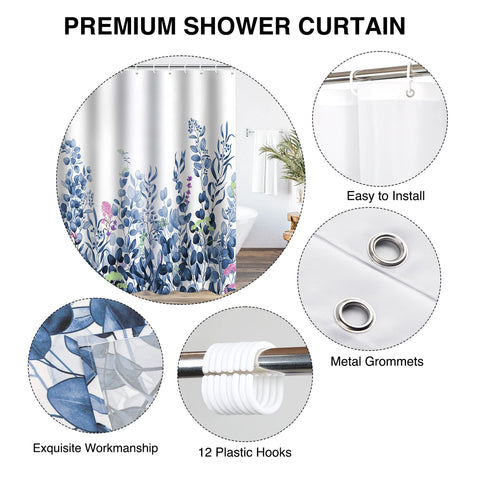 WELTRXE Shower Curtains, Bathroom Shower Curtain with 12 Hooks, Waterproof Polyester Fabric Bathtub Curtain, Weighted Hem, Quick Dry