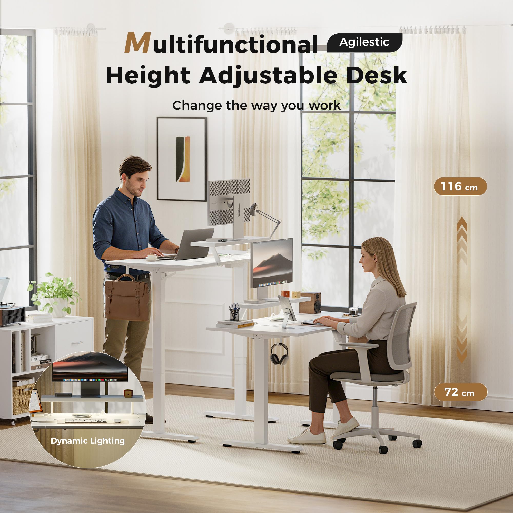 Agilestic Electric Standing Desk, Led & Plug, Movable Monitorstand, 120x80