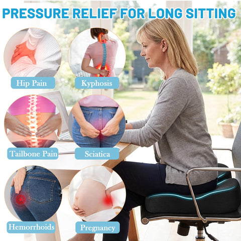 YueXing Coccyx Cushion, Memory Foam Seat Cushion for Tailbone Pain Relief – W-Shape Design, Non-Slip