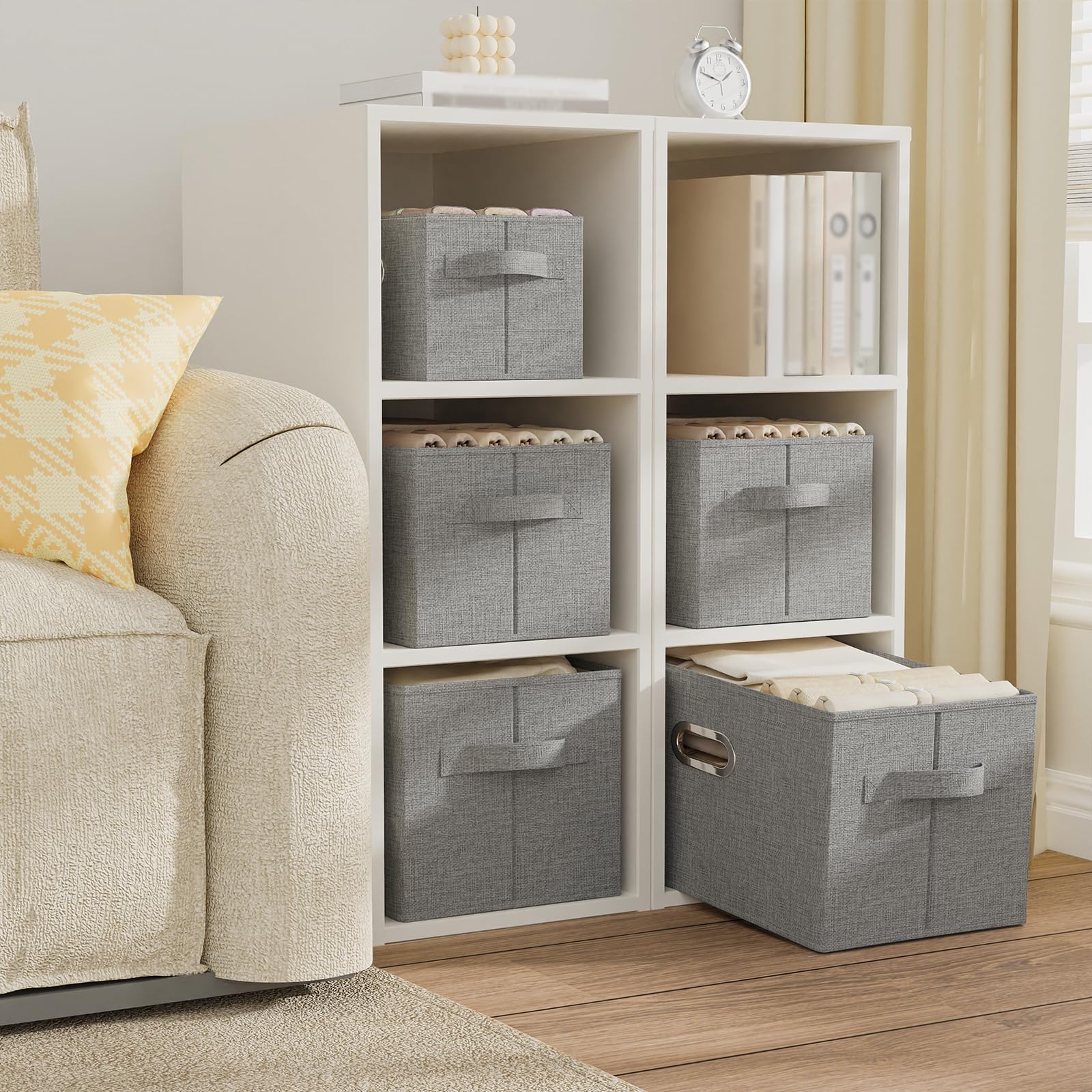 ENUMAIL Washable Storage Box with Fabric Handle,Grey,26x20x17cm,4 Pack