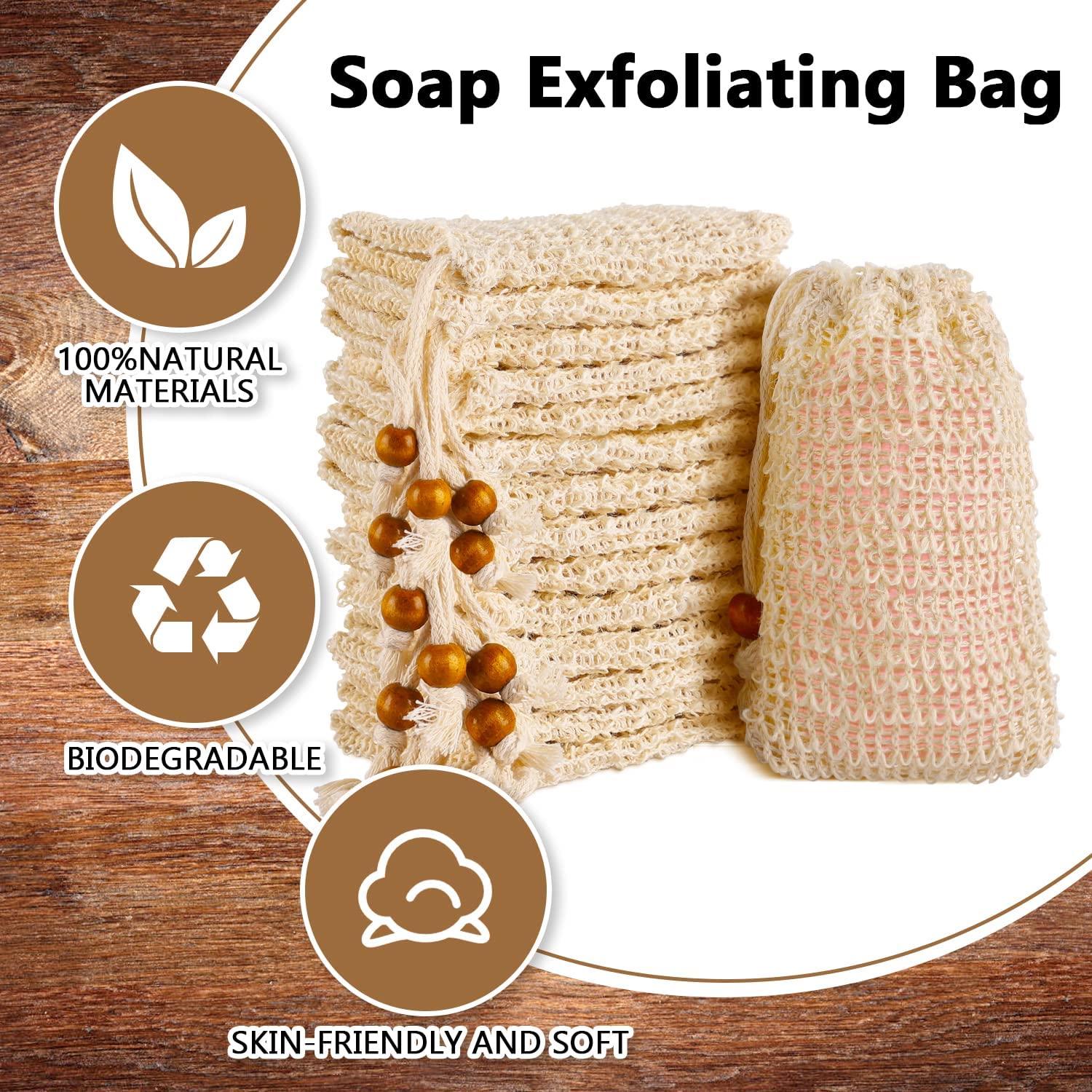 2 Pack Sisal Soap Bags - 10x13cm Organic Natural Soap Bags with Drawstring, Eco Friendly Soap Saver Pouch Bags for Bath Shower Foaming, Drying Soaps