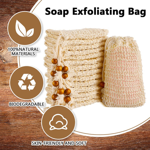 2 Pack Sisal Soap Bags - 10x13cm Organic Natural Soap Bags with Drawstring, Eco Friendly Soap Saver Pouch Bags for Bath Shower Foaming, Drying Soaps