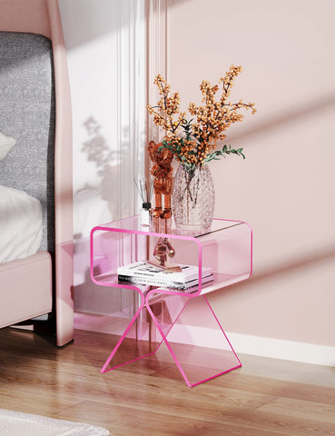 solaround Acrylic Side Table, No Assembly, 39 x 30 x 45 cm, Pink