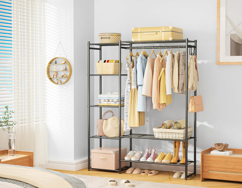 Neprock Clothes Rail with Shelves Metal Wardrobes for Bedroom Clothing Rack