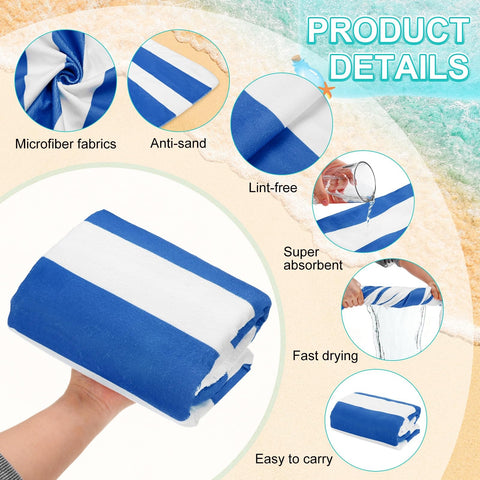 M METERXITY 1-Set Large Stripe Beach Towels 30x60in Black/Navy Blue