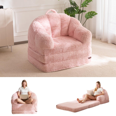 MAXYOYO Single Sofa Bed, Folding Bean Bag Chair, Faux Fur Fabric