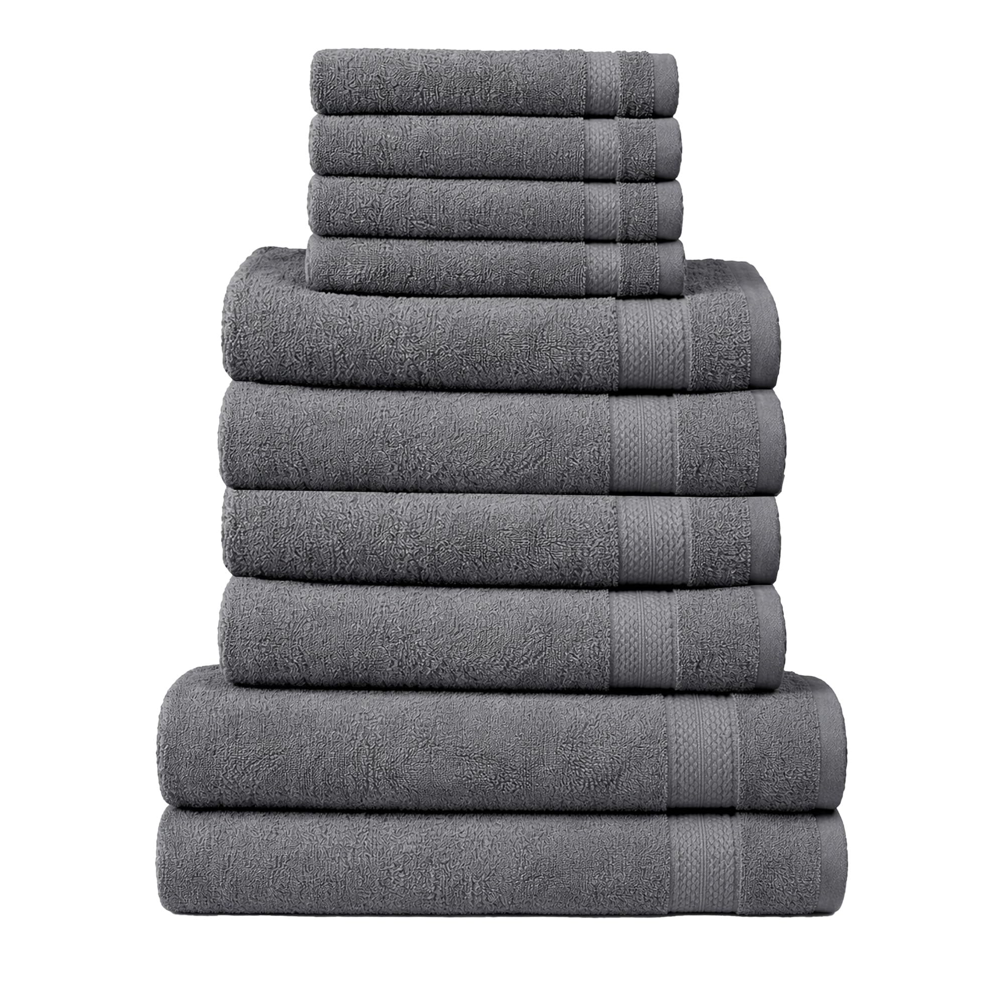 RAYMSTER 10 Piece Egyptian Cotton Towel Set - 2 Bath, 4 Face, & 4 Hand Towels Set for Daily Use - Soft, Highly Absorbent, Quick Dry, and Lightweight