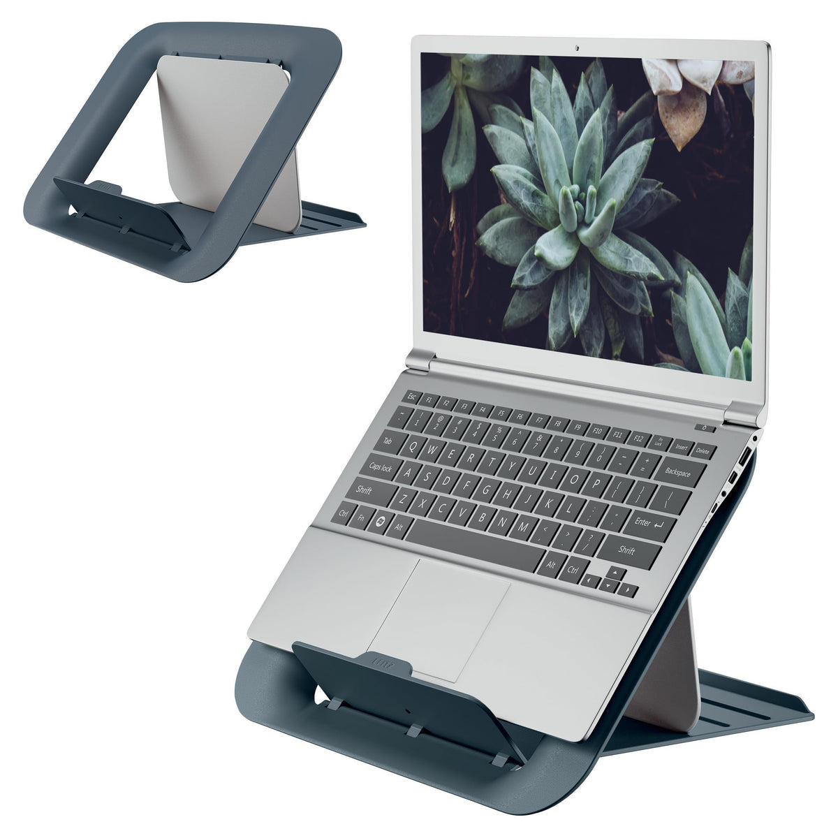 Leitz Adjustable Laptop Stand, Compact Laptop Holder With 4 Height Settings, 80% Recycled Plastic & 100% Recycable, Ergo Cosy Range, Velvet Grey