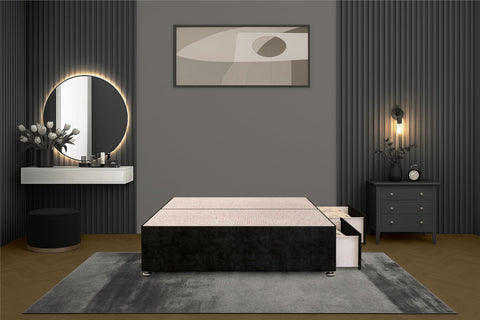 Bed Centre Flexby Divan Bed Base Only with 2 Drawers (Same Side), No Headboard - Available in 3FT, 4FT, 5FT & 6FT (3FT Single, Plush Black Fabric)