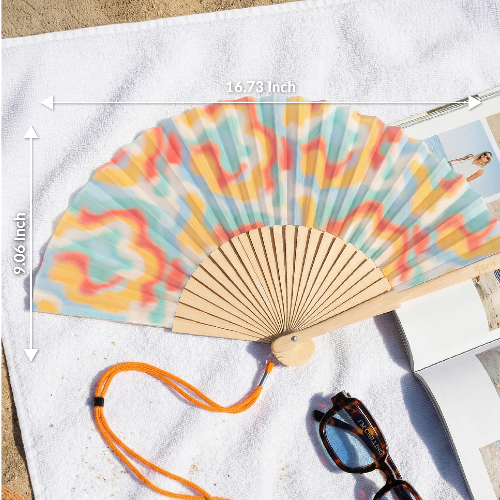 Fisura – Original Psychedelic “Aurora Retro” Print Folding Fan, Modern and Colourful Folding Handheld Fan, Multicolour Design for Wedding, Rave