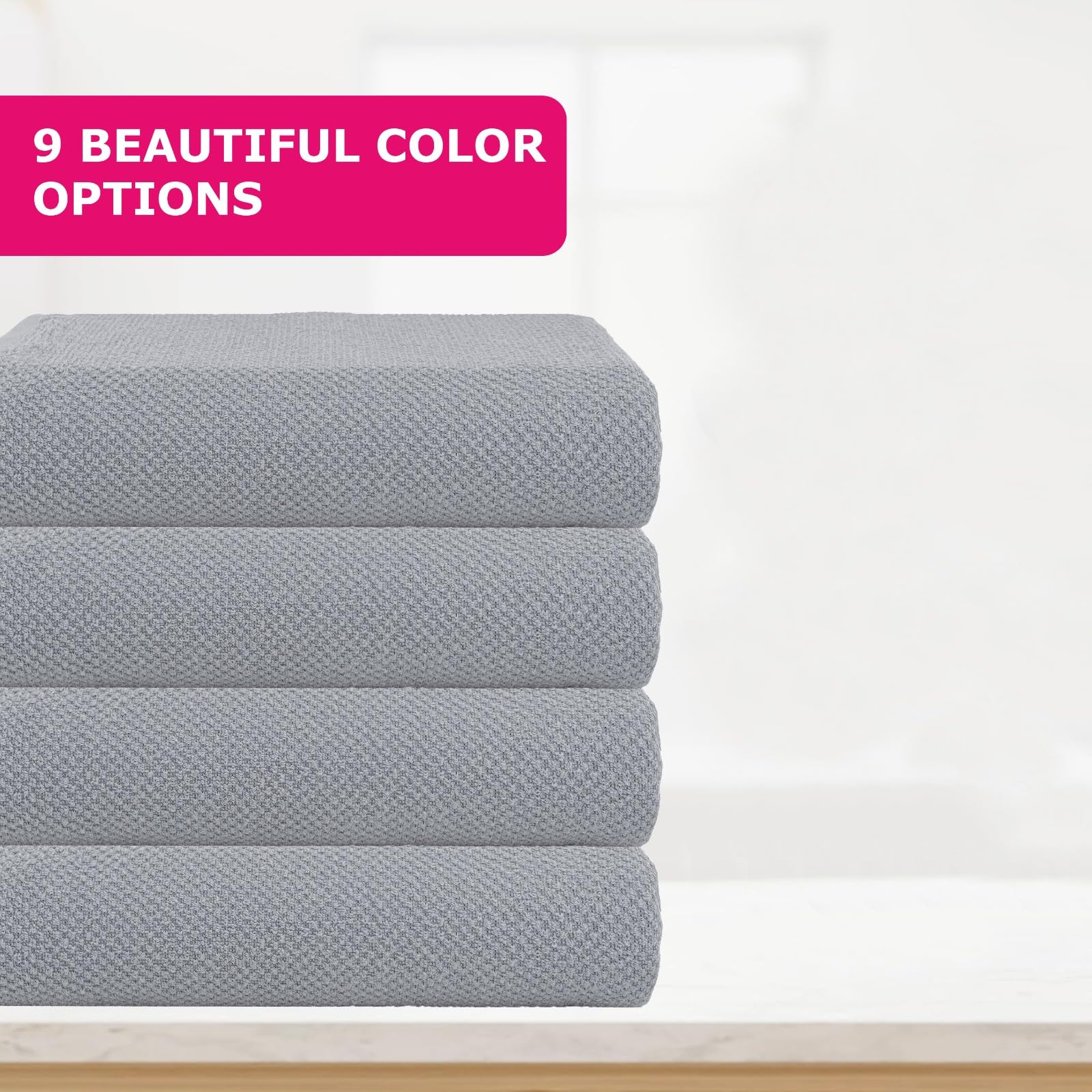 CASA COPENHAGEN Popcorn Textured 4-Piece Bath Towel Set - Grey Violet, 550 g/m², 4-piece bath towels, cotton towels for rough and tough use