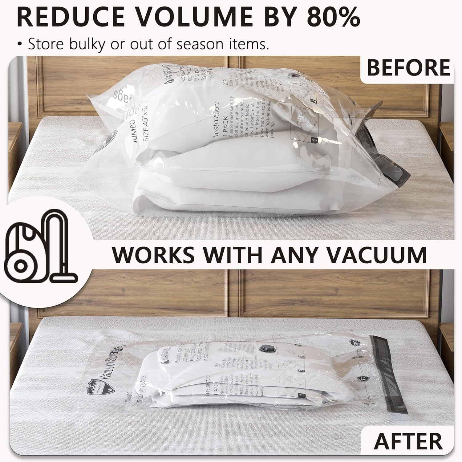Vacuum Storage Bags 8 Large, Space Saver Bags with Travel Hand Pump, Compression Seal Bags for Clothes, Duvets