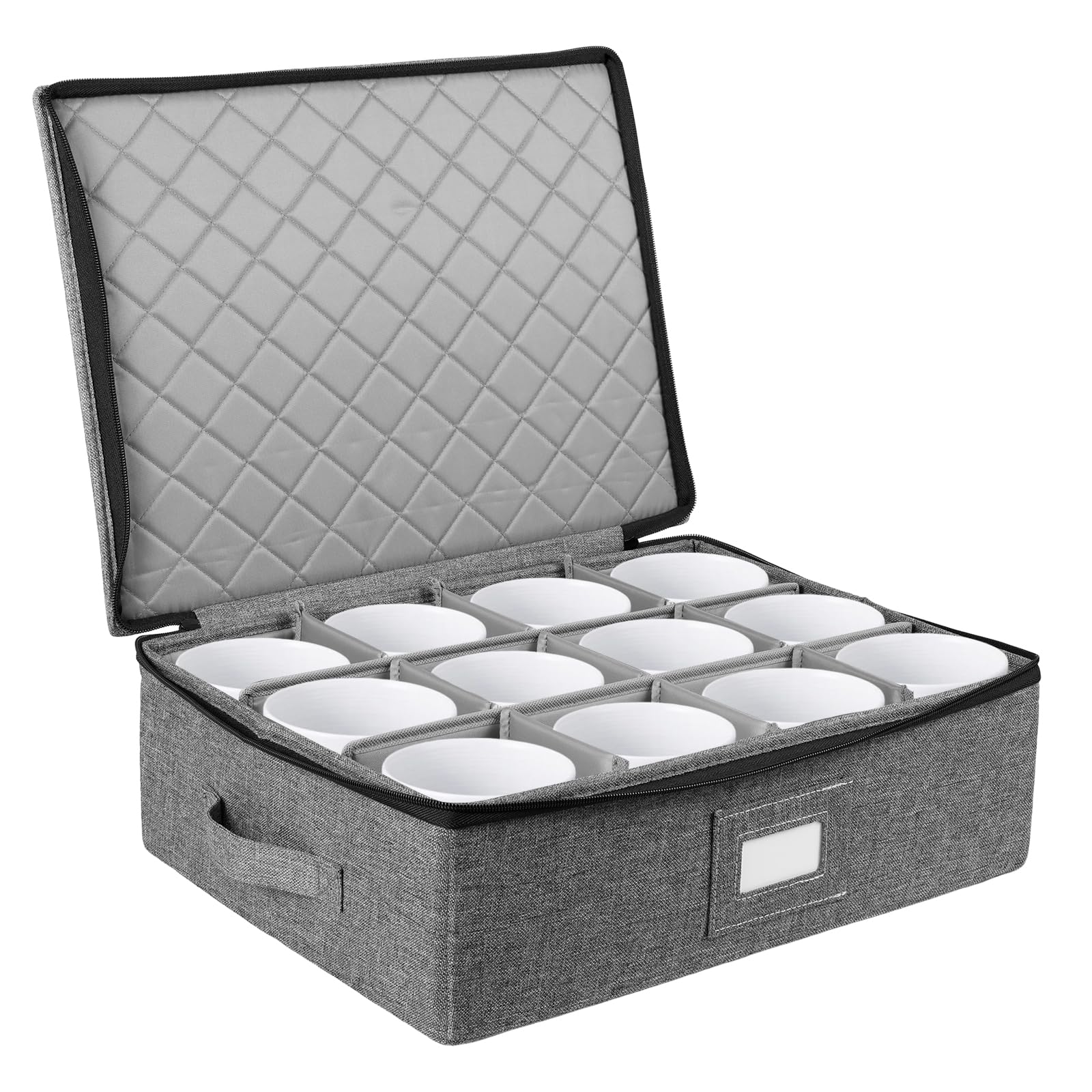 GWCYMYD Cup and Mug Storage Box with Dividers, Foldable Tea Cup Storage Box with Handles and Zipper Lid, Holds 12 Glassware Cups for Moving, Packing