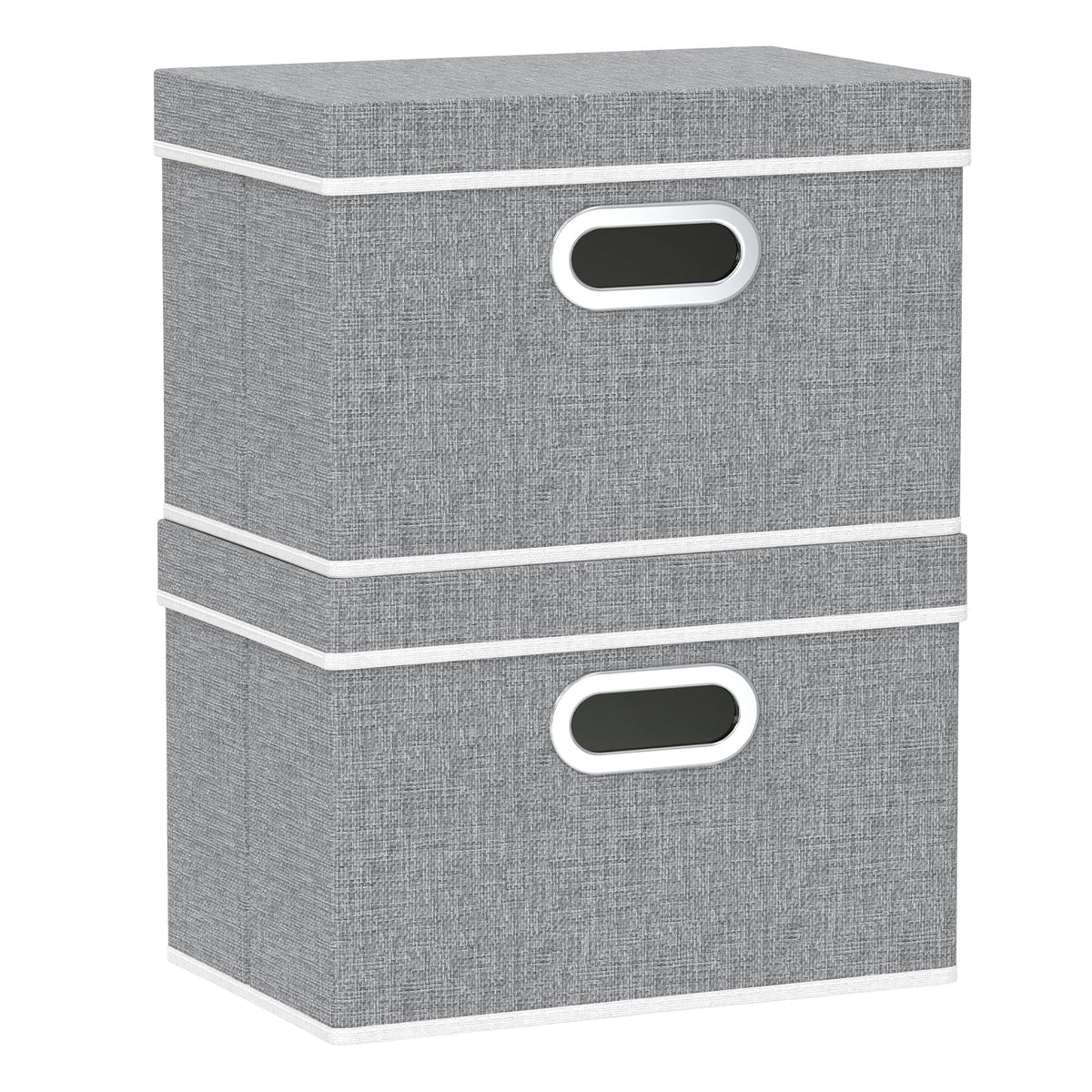 Yawinhe Storage Box with Lids 2 Pack,Basket with Handles 38x25x25cm,Grey