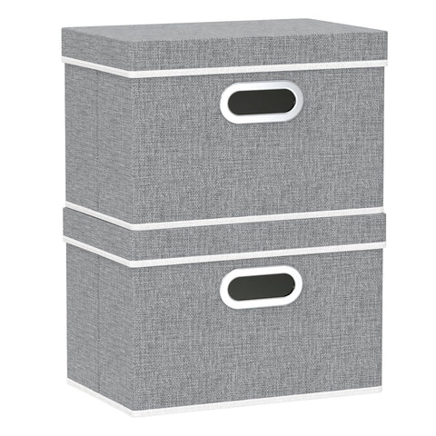 Yawinhe Storage Box with Lids 2 Pack,Basket with Handles 38x25x25cm,Grey