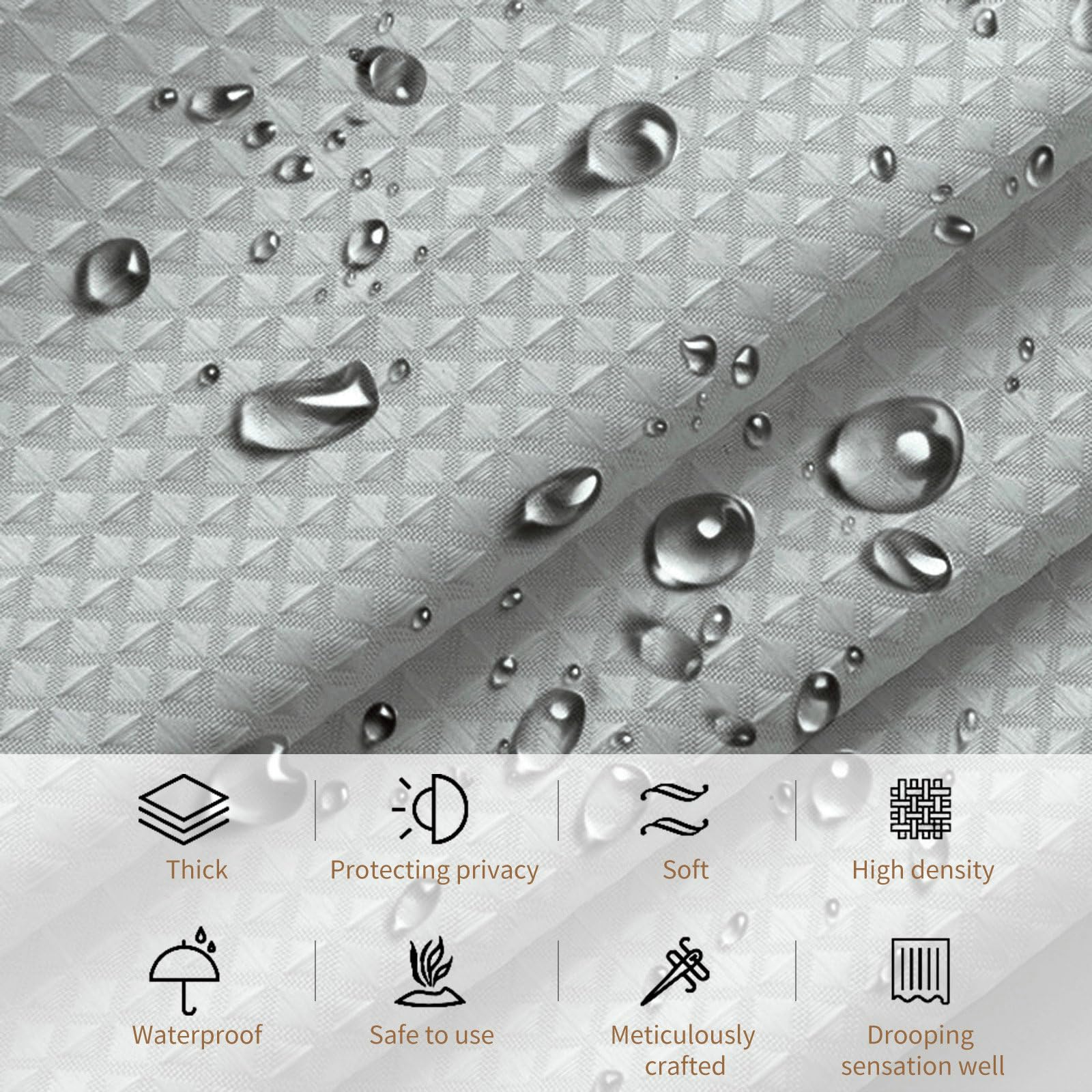 Stfery Shower Curtain Waffle Grey 200 x 240 cm Shower Curtain Waterproof Mould Resistant