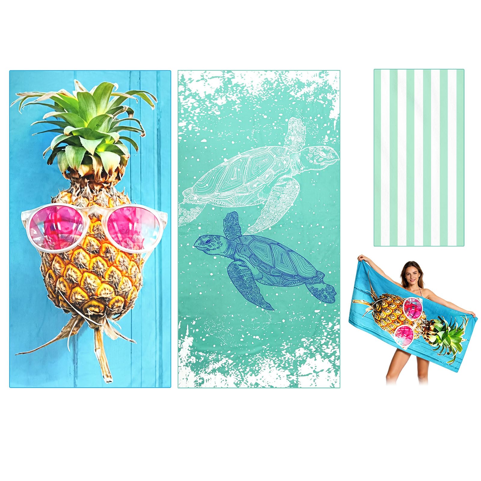 2PCS Microfibre Beach Towels for Adults, Extra Large Quick Dry Towel with Double Side Print Sand Free Lightweight Travel Towel for Adults Women Men