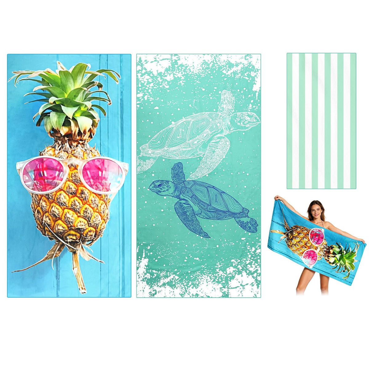 2PCS Microfibre Beach Towels for Adults, Extra Large Quick Dry Towel with Double Side Print Sand Free Lightweight Travel Towel for Adults Women Men
