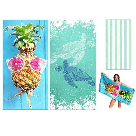 2PCS Microfibre Beach Towels for Adults, Extra Large Quick Dry Towel with Double Side Print Sand Free Lightweight Travel Towel for Adults Women Men
