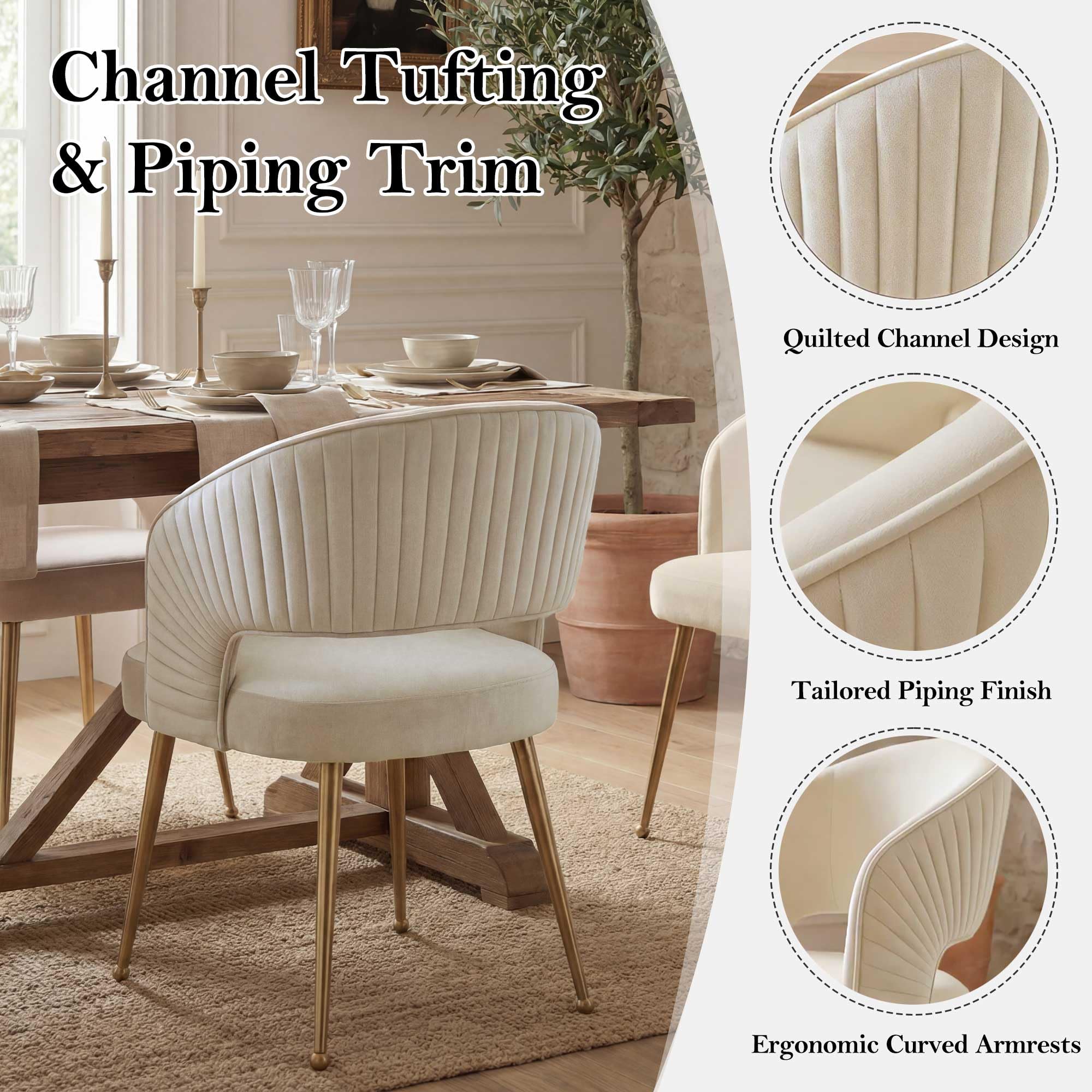 younturn Modern Velvet Upholstered Dining Chairs Set of 2, Comfortable Padded Kitchen Chairs with Armrests