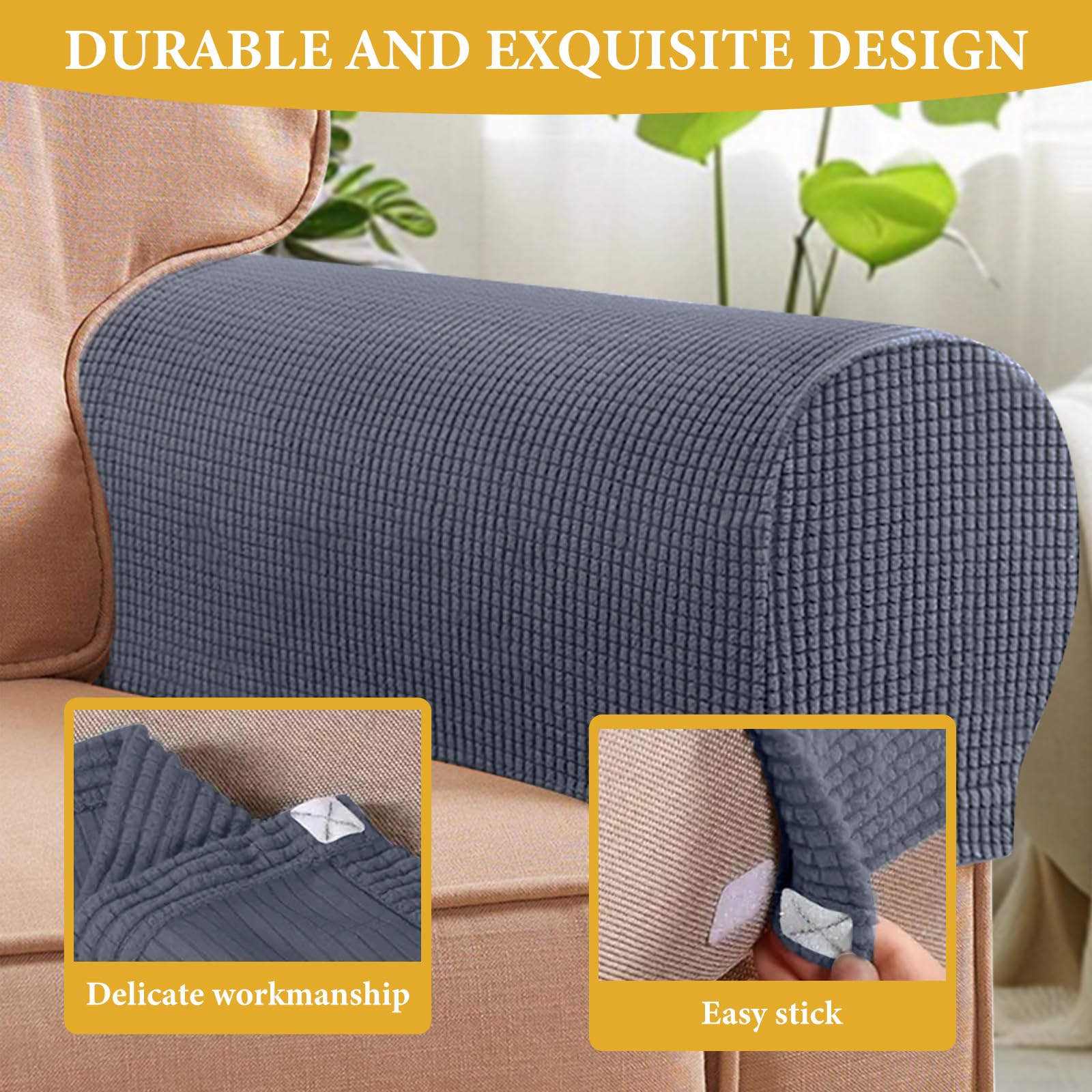 Armrest Chair Covers, Set of 4 Stretch Armchair Covers for Arms Anti-Slip Furniture Protector with Laundry Bag, Machine Washable Arm Chair Sleeves