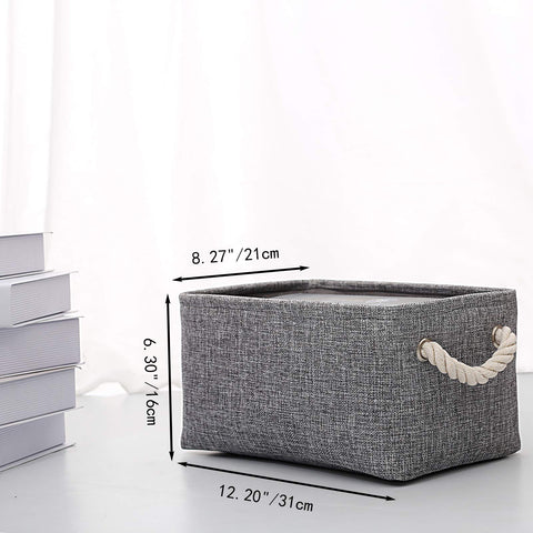 CREADARD Small Storage Box with Cotton Handles, Fabric Foldable Linen Canvas Wardrobe Storage Baskets for Living Room, Laundry Room