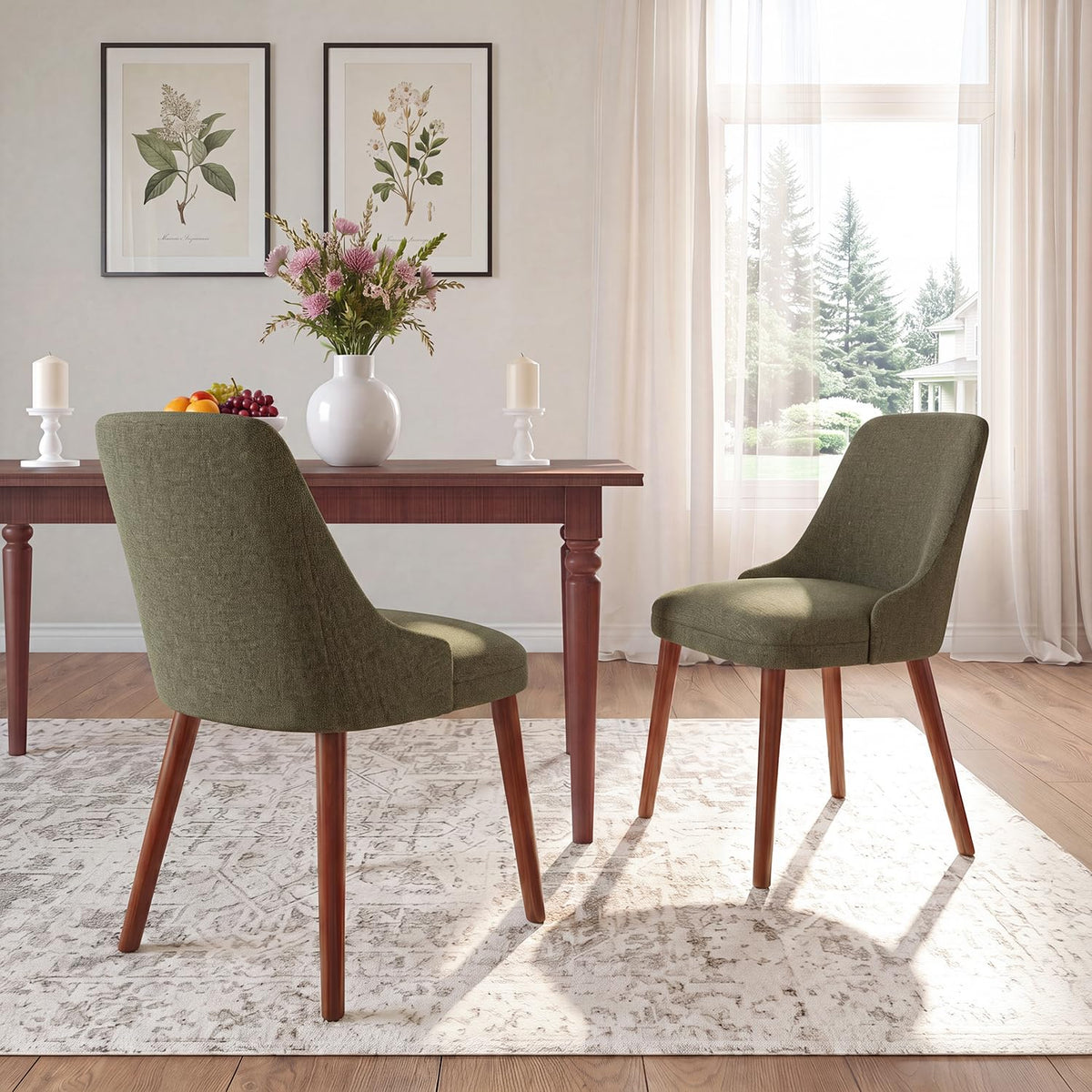 Dining Chairs Set of 2, Upholstered Dining Room Chairs with Ergonomic High Back, Thick Padded Seat, Skin-Friendly Fabric