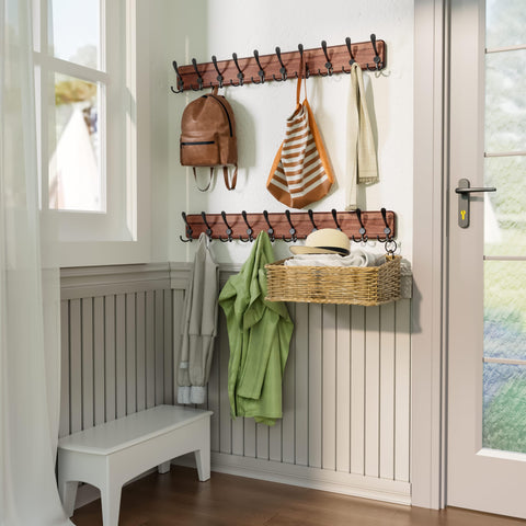 SKOLOO Coat Rack Wall Mounted - 38.3'' Long, Pack of 2, Wooden, Heavy Duty, Rustic Coat Hooks for Wall