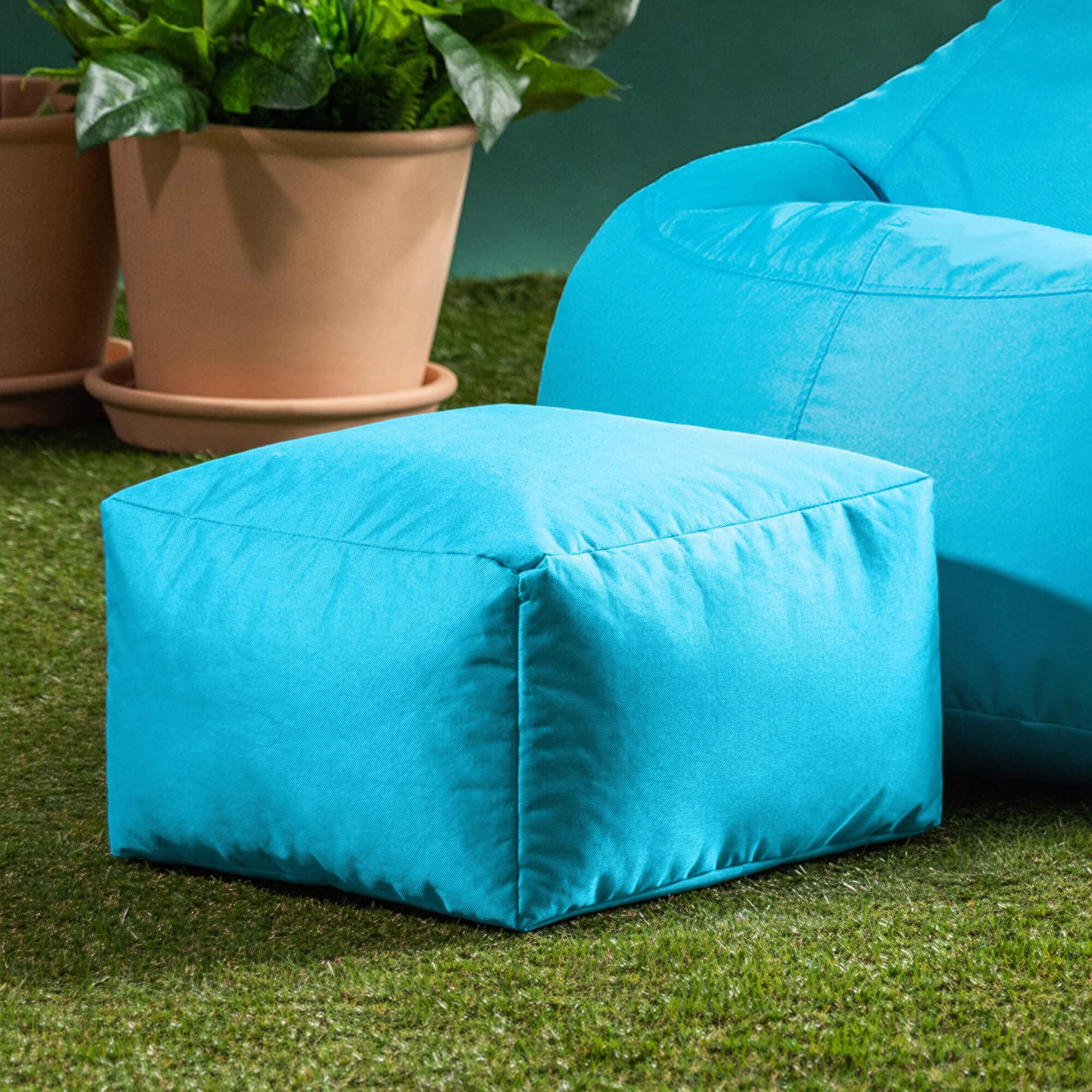 Bean Bag Bazaar Outdoor Bean Bag Footstool with Filling Included, Aqua