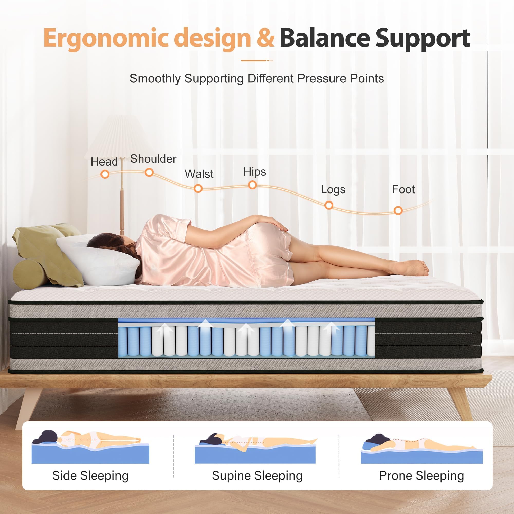 Bednew Double Mattresses Hybrid Mattress Medium Firm 135x190x30cm